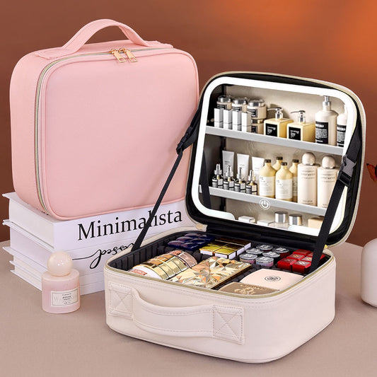 Cosmetic Bag for Women with Mirror Light Travel Portable Storage Bag Lipstick Skin Care Product Storage Box Style