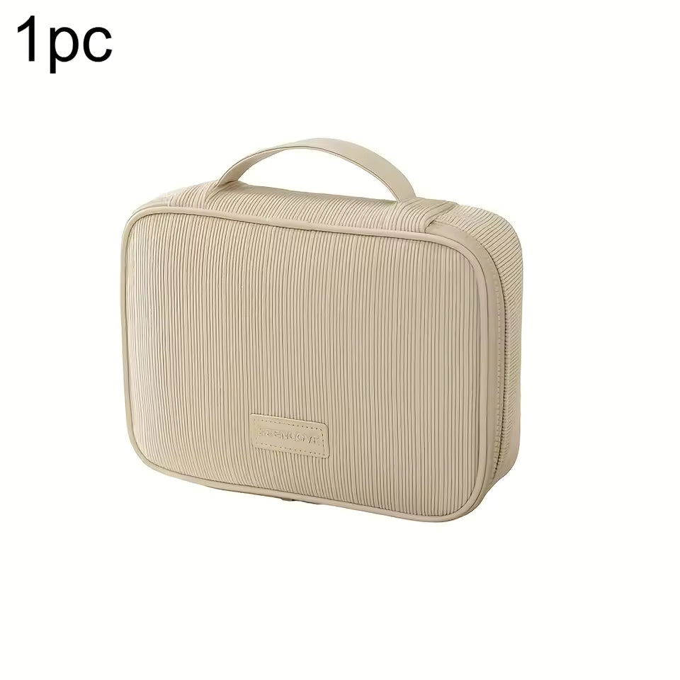 Large Capacity Makeup Organizer Travel Corduroy Cosmetic Storage Bag Lipstick Travel Toiletry Square Makeup Bag with Zipper