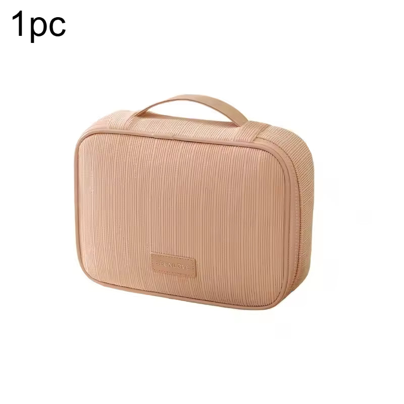 Large Capacity Makeup Organizer Travel Corduroy Cosmetic Storage Bag Lipstick Travel Toiletry Square Makeup Bag with Zipper