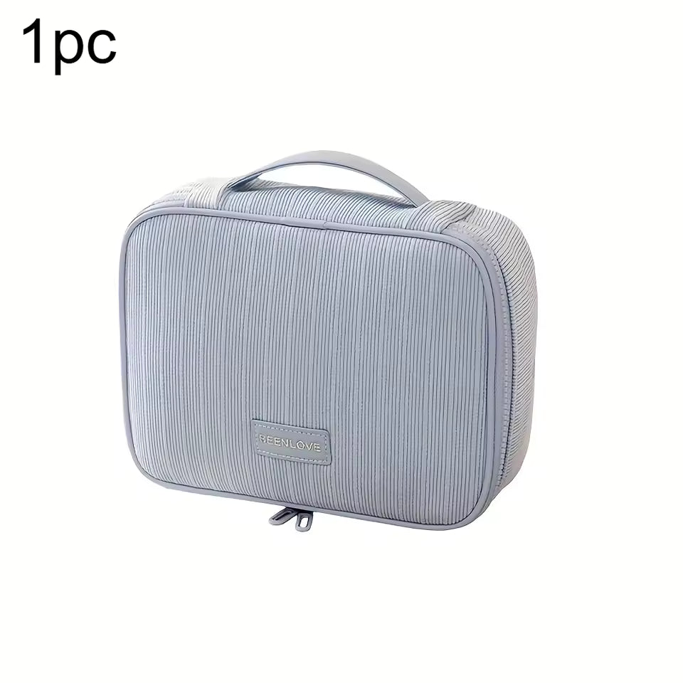 Large Capacity Makeup Organizer Travel Corduroy Cosmetic Storage Bag Lipstick Travel Toiletry Square Makeup Bag with Zipper