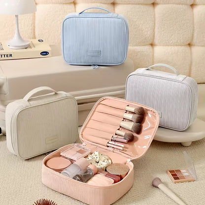 Large Capacity Makeup Organizer Travel Corduroy Cosmetic Storage Bag Lipstick Travel Toiletry Square Makeup Bag with Zipper