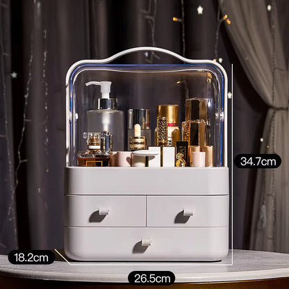 1pc Cosmetics Receiving Box Dust-Proof Desktop Makeup Organizer with Drawer for Skin Care Products Household Storage Box Shelf