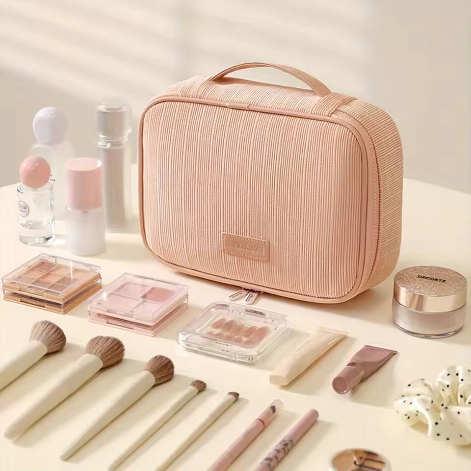 Large Capacity Makeup Organizer Travel Corduroy Cosmetic Storage Bag Lipstick Travel Toiletry Square Makeup Bag with Zipper